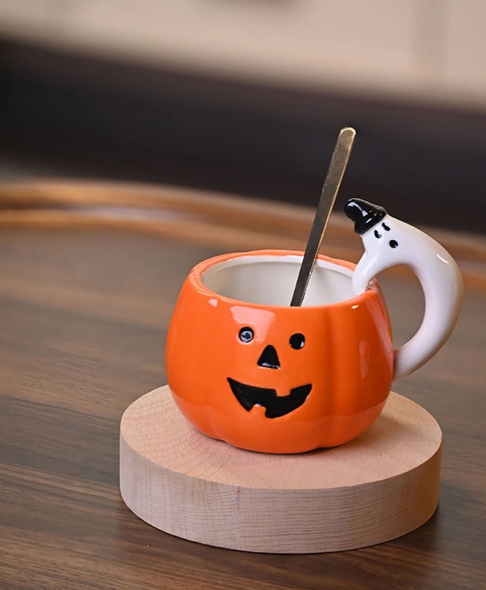 Witch Cauldron Mug - Black Ceramic Halloween Coffee Mug with Sturdy Handle